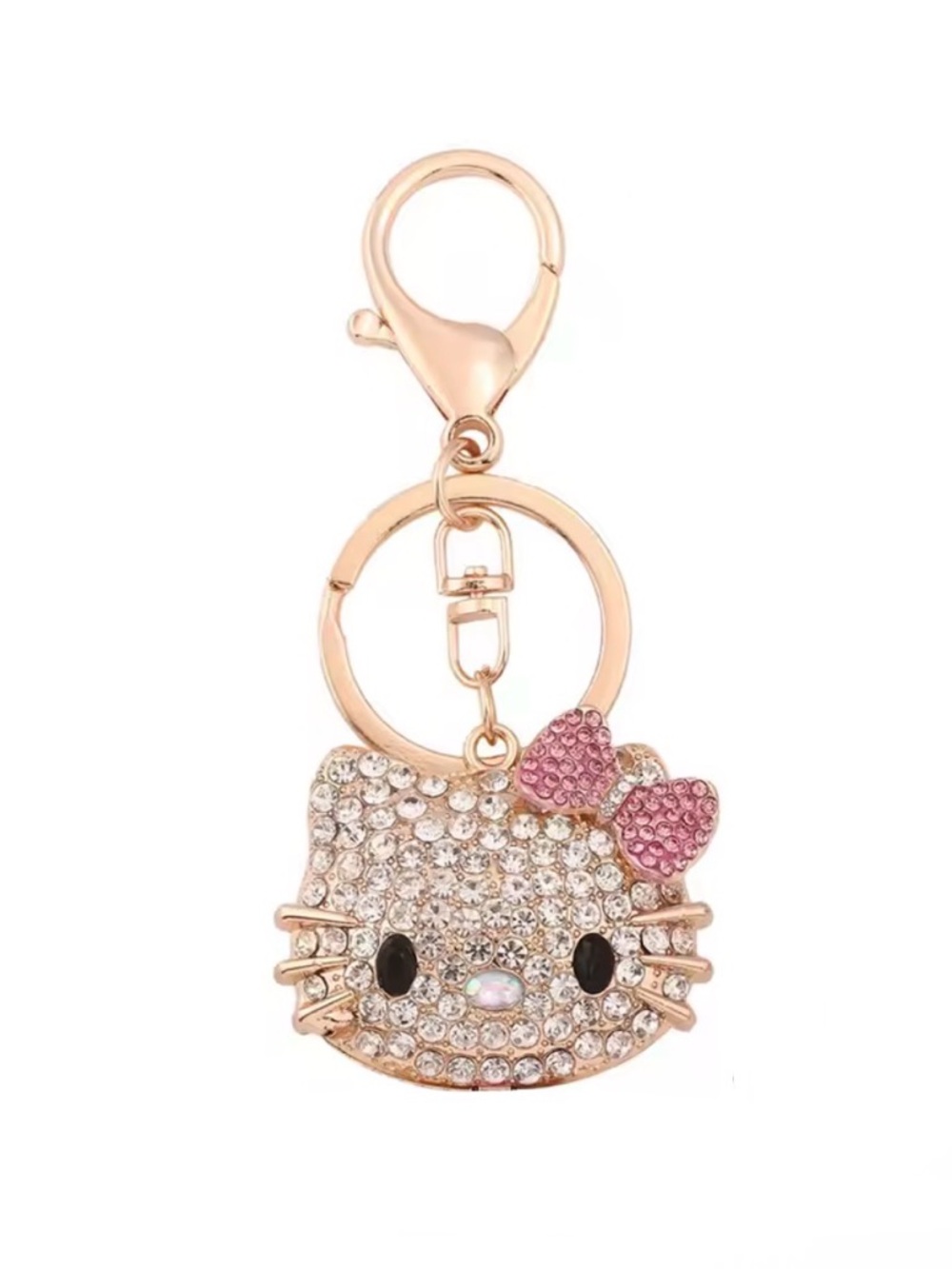 New Hello Kitty Crystal Rhinestone Keychain - Rose Gold with Pink Bow